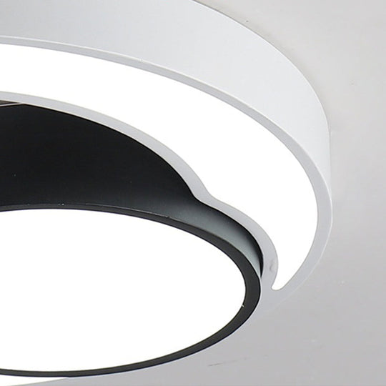 Modern Metal Black and White Round LED Flush Light - 16"/19.5"/23.5" Wide - Warm/White Light
