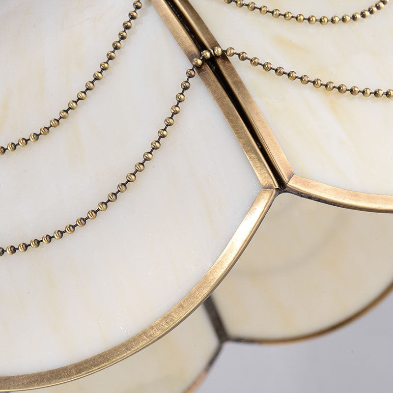 White Glass Chandelier Light - Scalloped Colonial Style - Dining Room Pendant Lamp (3 Bulbs)