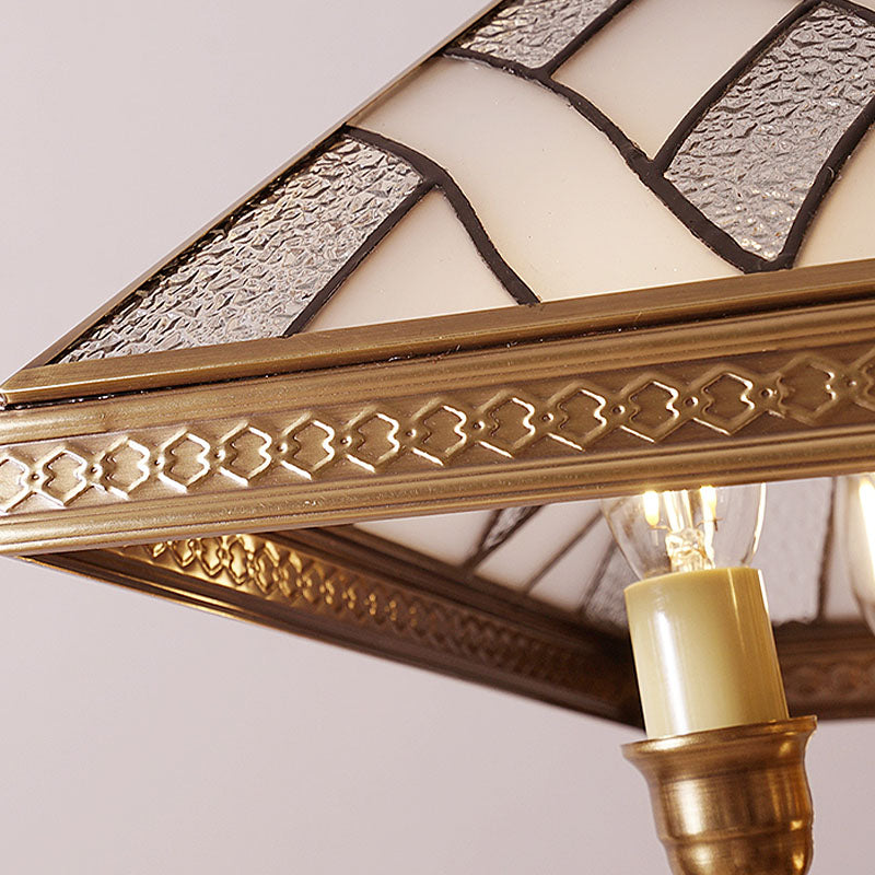 Frosted Glass Brass Chandelier - Colonial Down Lighting Pendant (5 Lights) for Dining Table