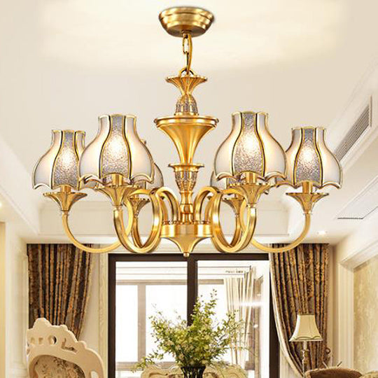 Colonial Style Gold Chandelier with Opal-White Glass Shades - 5/6 Heads