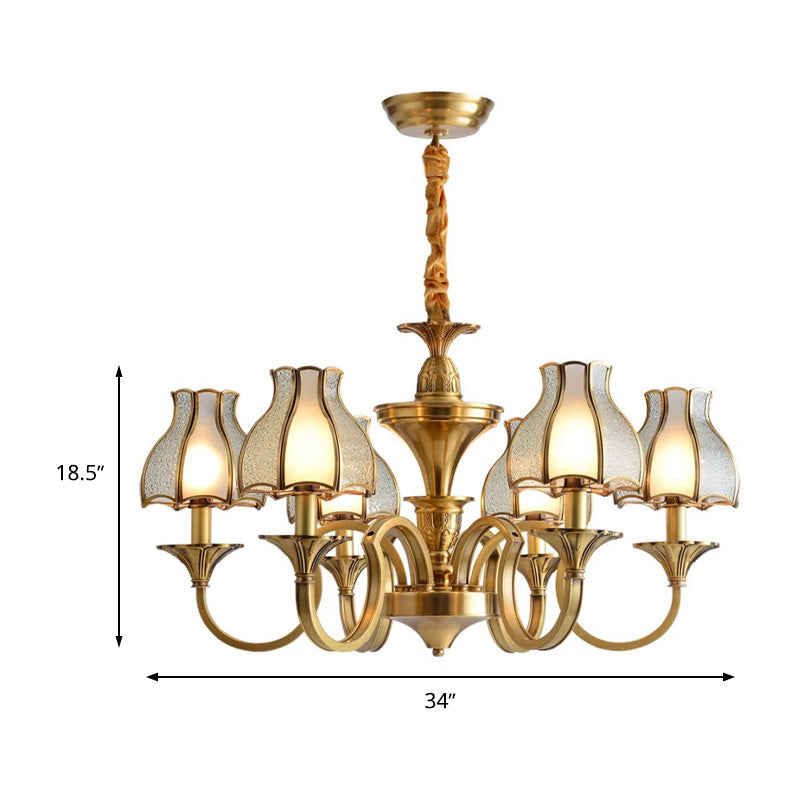 Colonial Style Gold Chandelier with Opal-White Glass Shades - 5/6 Heads
