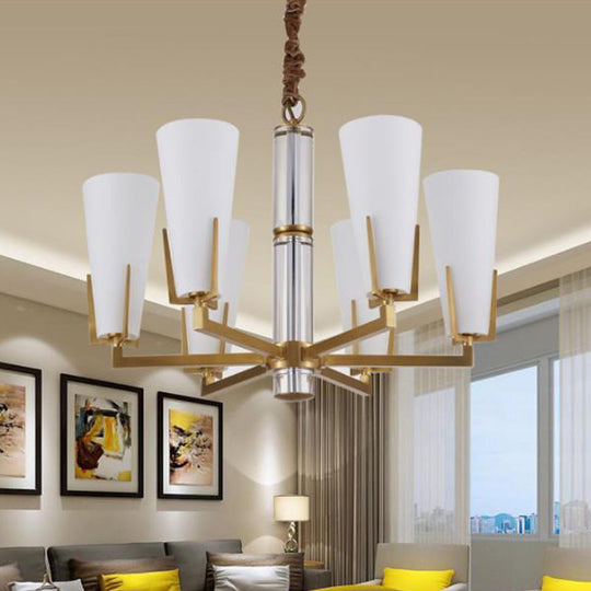 Conical Chandelier with White Opal Glass Pendant - 6/8 Heads - Colonial Style - Living Room Lighting Fixture