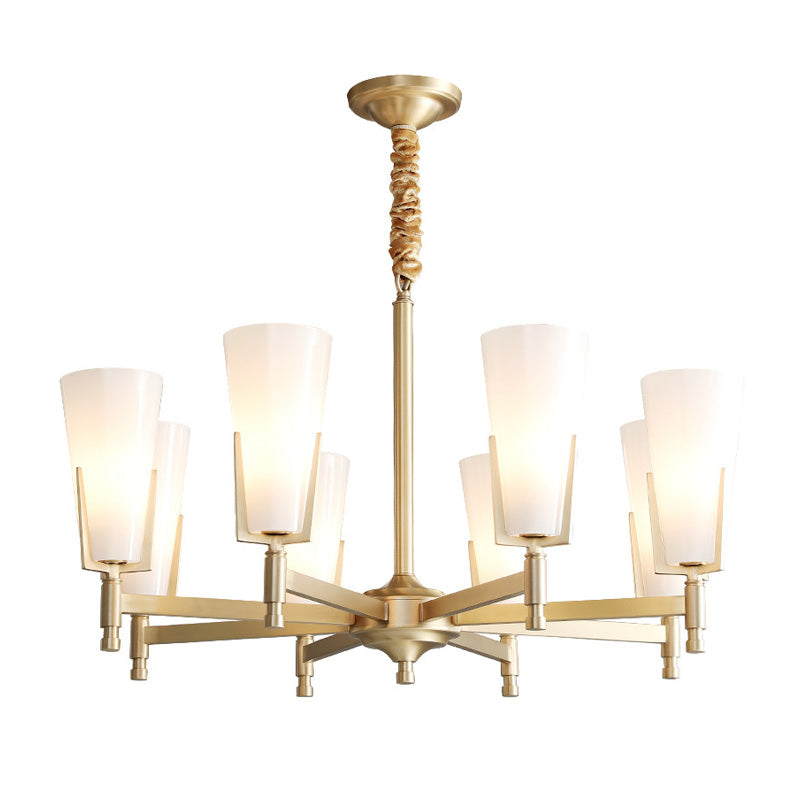 Conical Chandelier with White Opal Glass Pendant - 6/8 Heads - Colonial Style - Living Room Lighting Fixture