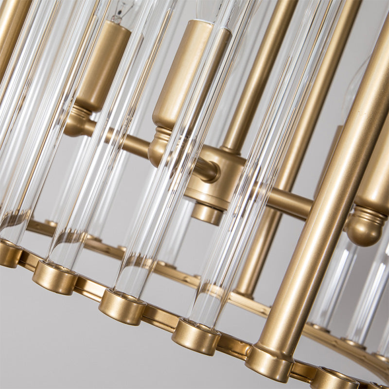 Clear Glass Pendant Chandelier - Cylindrical Design, 3 Bulbs, Ideal for Corridors