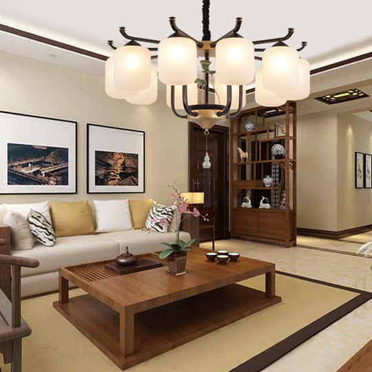 Classic Caged Hanging Chandelier - 6/8/10 Lights - Black Metal Pendant Lighting Fixture