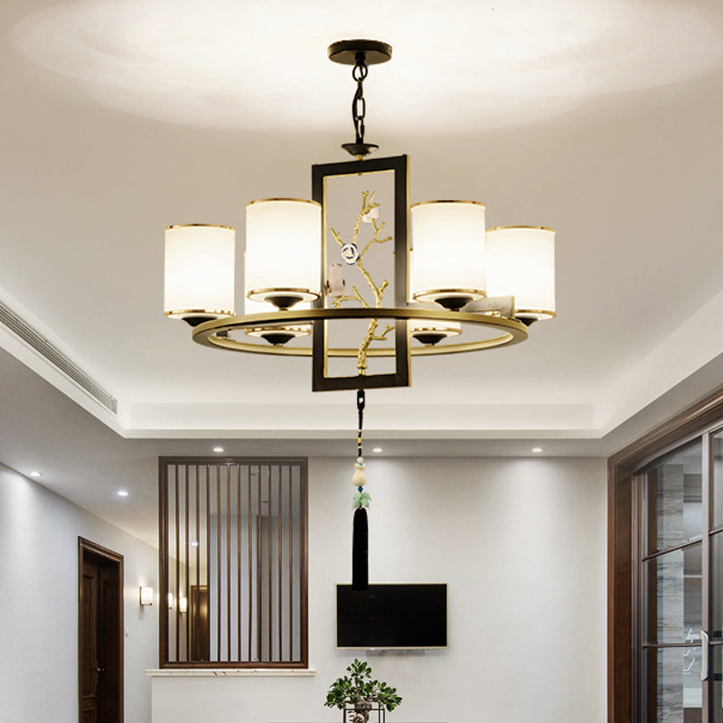 Classic Metal Cylinder Chandelier - 6/8/10 Lights - Living Room Pendant Lighting in Black and Gold