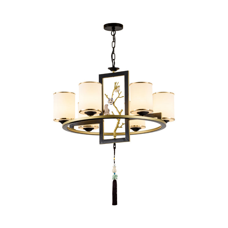 Classic Metal Cylinder Chandelier - 6/8/10 Lights - Living Room Pendant Lighting in Black and Gold