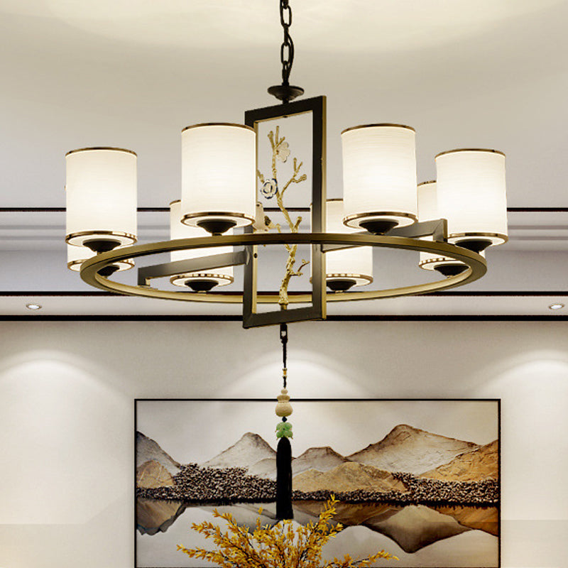 Classic Metal Cylinder Chandelier - 6/8/10 Lights - Living Room Pendant Lighting in Black and Gold