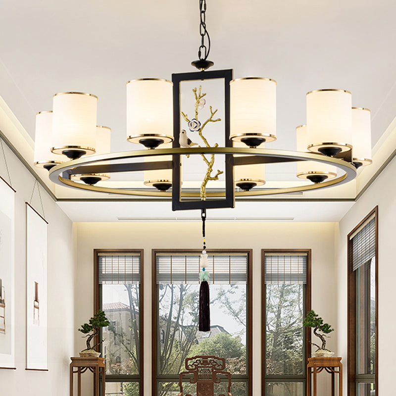Classic Metal Cylinder Chandelier - 6/8/10 Lights - Living Room Pendant Lighting in Black and Gold
