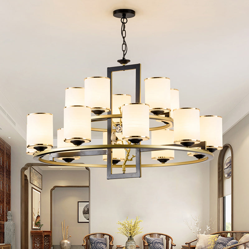 Classic Metal Cylinder Chandelier - 6/8/10 Lights - Living Room Pendant Lighting in Black and Gold