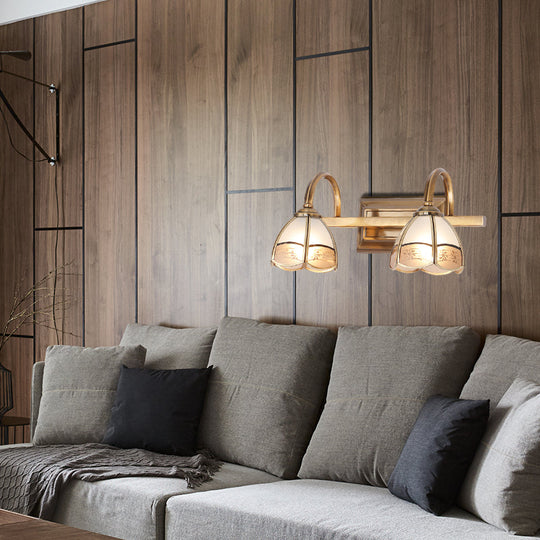 Traditional Brass Wall Sconce with Frosted Glass Dome Shade - 2/3 Bulb Vanity Light Fixture