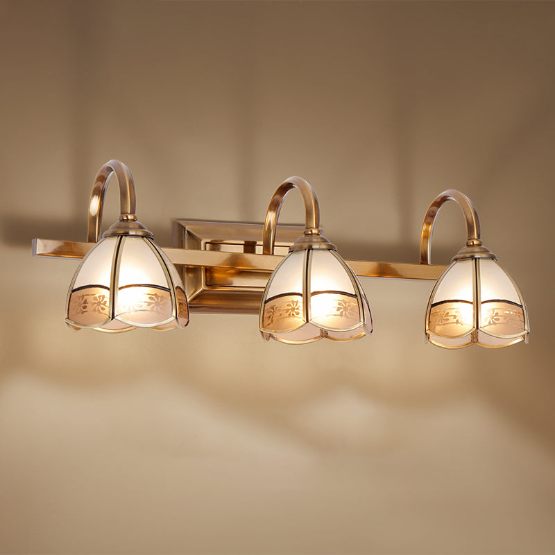 Traditional Brass Wall Sconce with Frosted Glass Dome Shade - 2/3 Bulb Vanity Light Fixture