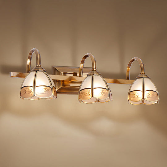 Traditional Brass Wall Sconce with Frosted Glass Dome Shade - 2/3 Bulb Vanity Light Fixture