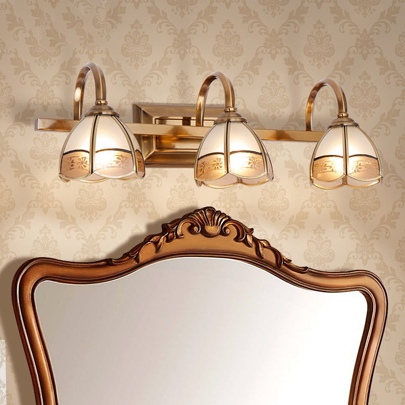 Traditional Brass Wall Sconce with Frosted Glass Dome Shade - 2/3 Bulb Vanity Light Fixture