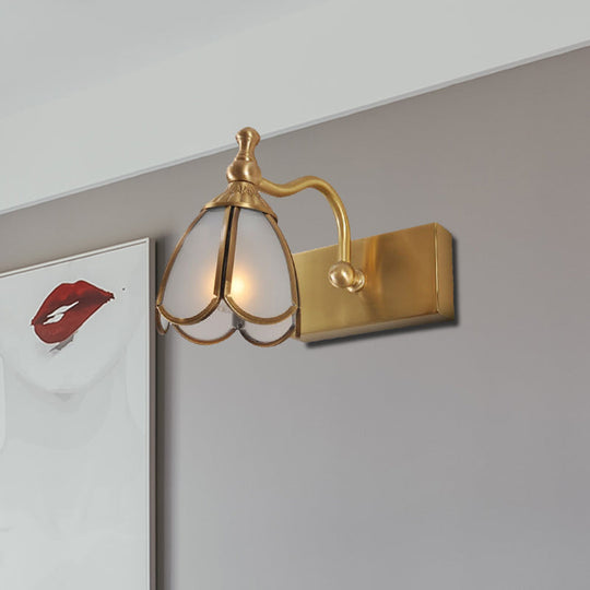 Brass Flower Wall Sconce with Frosted Opal Glass - 1/2/3 Lights - Rural Bathroom Vanity Lighting