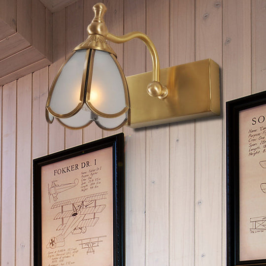 Brass Flower Wall Sconce with Frosted Opal Glass - 1/2/3 Lights - Rural Bathroom Vanity Lighting