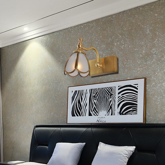 Brass Flower Wall Sconce with Frosted Opal Glass - 1/2/3 Lights - Rural Bathroom Vanity Lighting