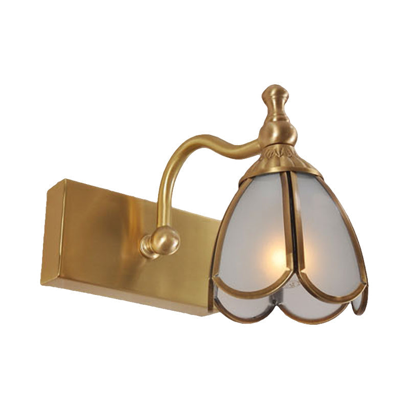 Brass Flower Wall Sconce with Frosted Opal Glass - 1/2/3 Lights - Rural Bathroom Vanity Lighting