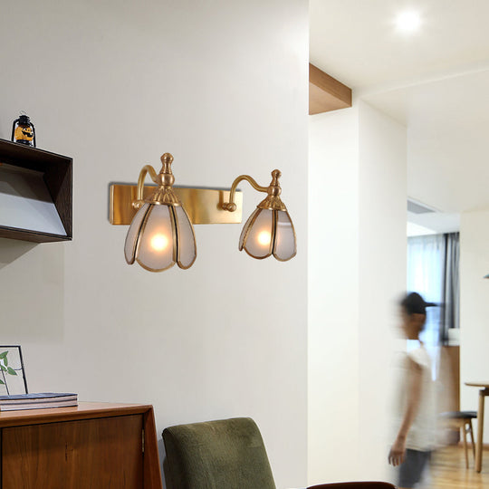 Brass Flower Wall Sconce with Frosted Opal Glass - 1/2/3 Lights - Rural Bathroom Vanity Lighting