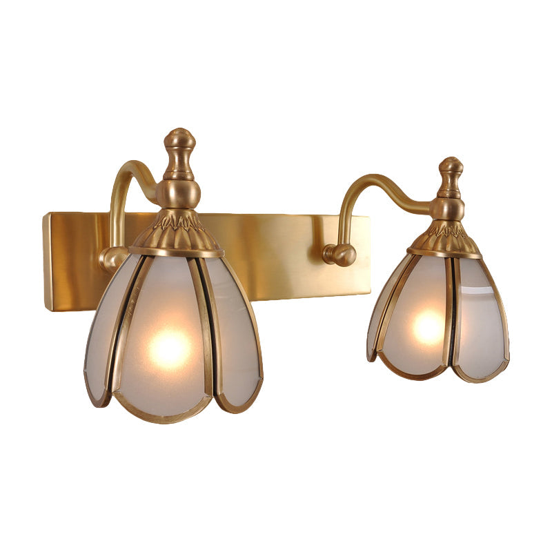 Brass Flower Wall Sconce with Frosted Opal Glass - 1/2/3 Lights - Rural Bathroom Vanity Lighting