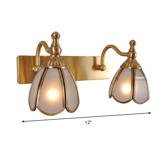 Brass Flower Wall Sconce with Frosted Opal Glass - 1/2/3 Lights - Rural Bathroom Vanity Lighting
