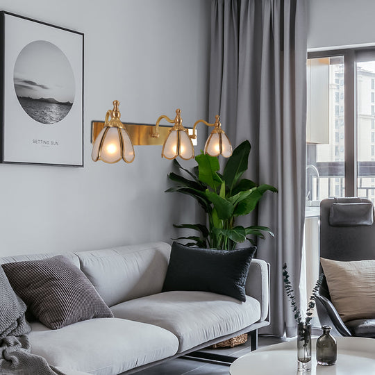 Brass Flower Wall Sconce with Frosted Opal Glass - 1/2/3 Lights - Rural Bathroom Vanity Lighting