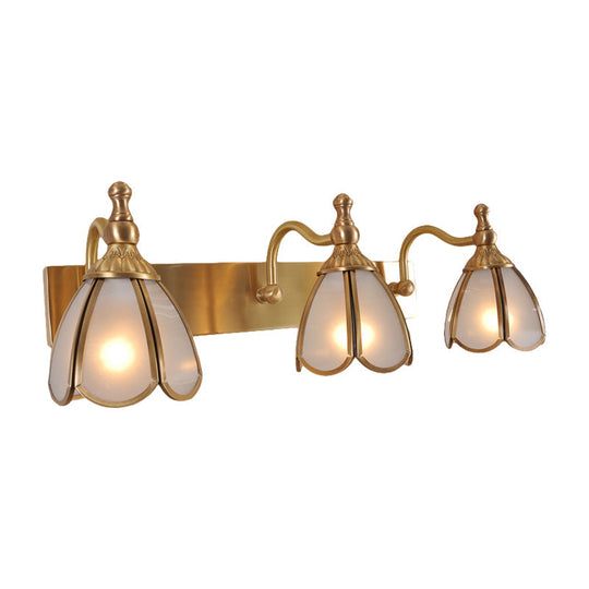 Brass Flower Wall Sconce with Frosted Opal Glass - 1/2/3 Lights - Rural Bathroom Vanity Lighting