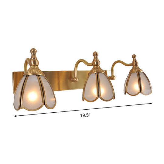 Brass Flower Wall Sconce with Frosted Opal Glass - 1/2/3 Lights - Rural Bathroom Vanity Lighting