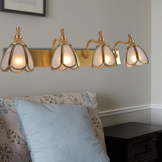 Brass Flower Wall Sconce with Frosted Opal Glass - 1/2/3 Lights - Rural Bathroom Vanity Lighting