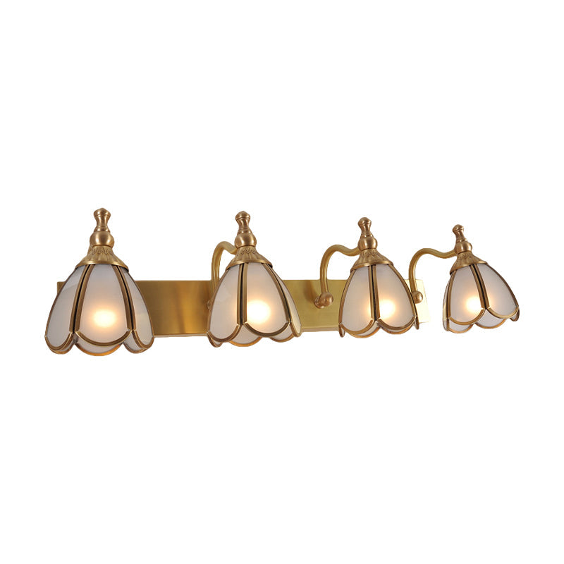 Brass Flower Wall Sconce with Frosted Opal Glass - 1/2/3 Lights - Rural Bathroom Vanity Lighting