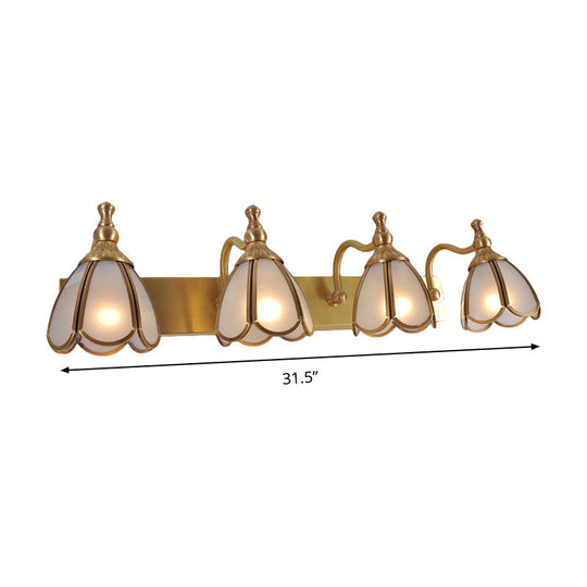 Brass Flower Wall Sconce with Frosted Opal Glass - 1/2/3 Lights - Rural Bathroom Vanity Lighting