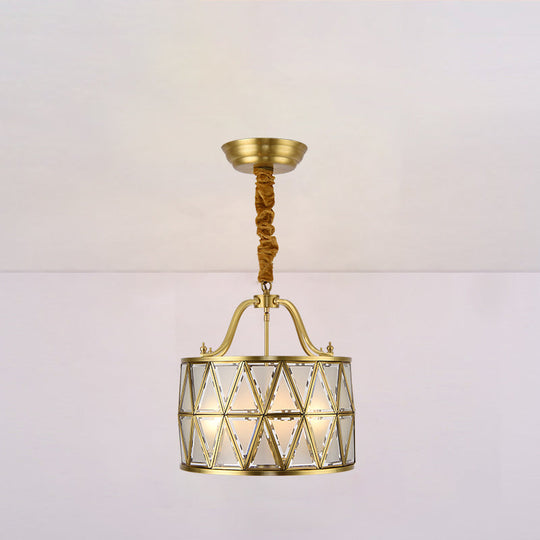 Traditional Frosted Glass Drum Chandelier Pendant - 4/6 Lights, 16"/19" Wide, Gold - Perfect for Dining Rooms!