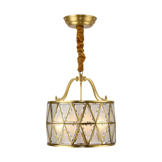 Traditional Frosted Glass Drum Chandelier Pendant - 4/6 Lights, 16"/19" Wide, Gold - Perfect for Dining Rooms!
