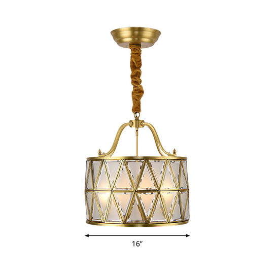 Traditional Frosted Glass Drum Chandelier Pendant - 4/6 Lights, 16"/19" Wide, Gold - Perfect for Dining Rooms!