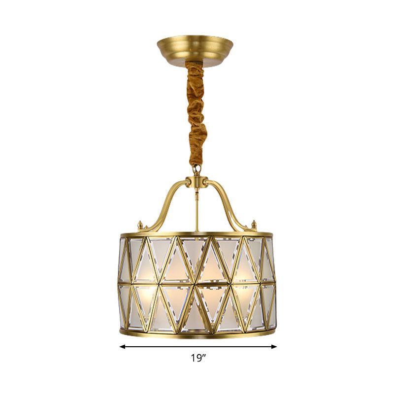 Traditional Frosted Glass Drum Chandelier Pendant - 4/6 Lights, 16"/19" Wide, Gold - Perfect for Dining Rooms!