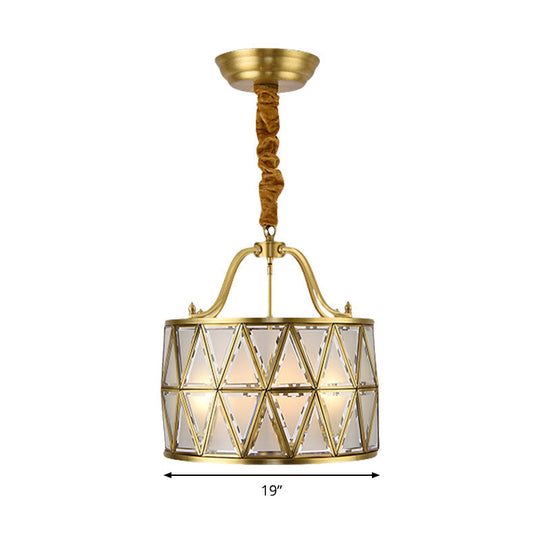 Traditional Frosted Glass Drum Chandelier Pendant - 4/6 Lights, 16"/19" Wide, Gold - Perfect for Dining Rooms!