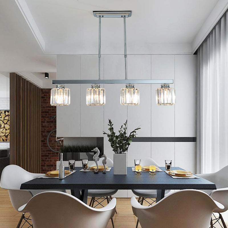 Tri-Sided Crystal Rod Silver Pendant Light for Dining Room and Kitchen Island