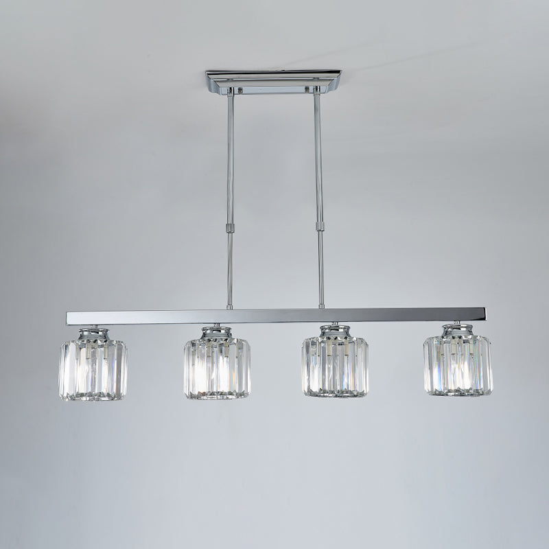 Tri-Sided Crystal Rod Silver Pendant Light for Dining Room and Kitchen Island