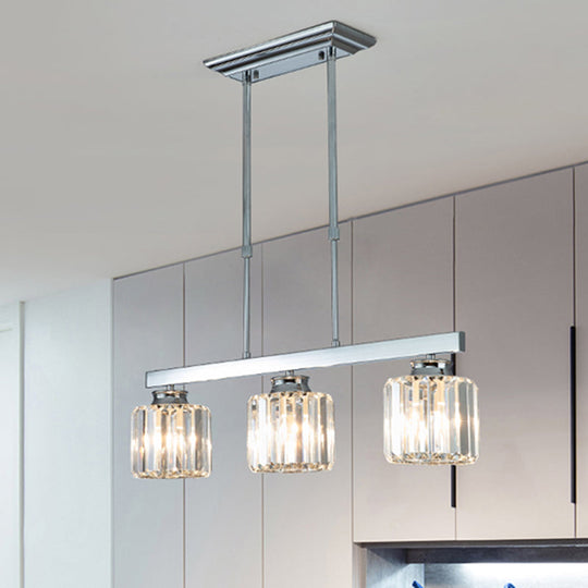 Tri-Sided Crystal Rod Silver Pendant Light for Dining Room and Kitchen Island