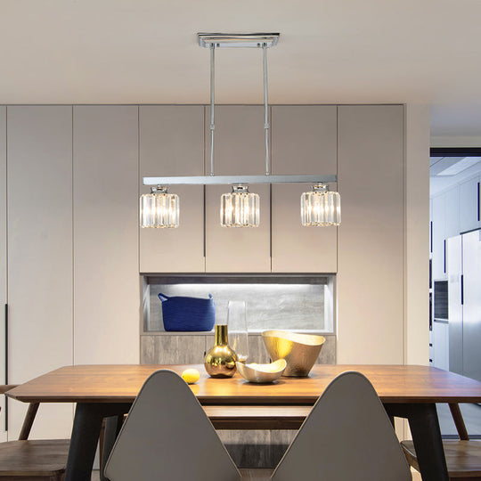 Tri-Sided Crystal Rod Silver Pendant Light for Dining Room and Kitchen Island