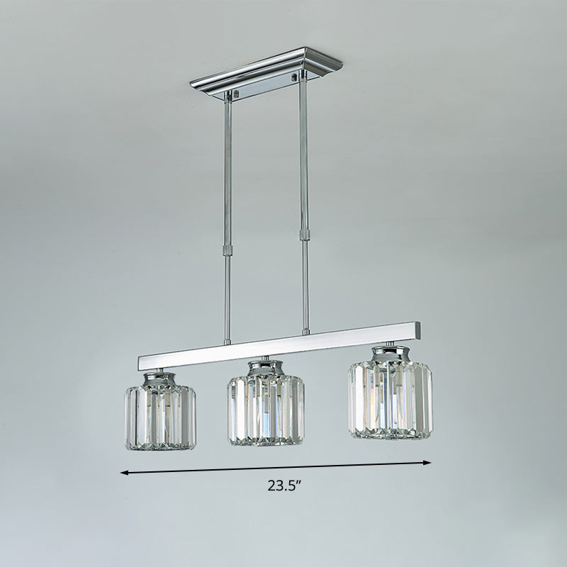Tri-Sided Crystal Rod Silver Pendant Light for Dining Room and Kitchen Island