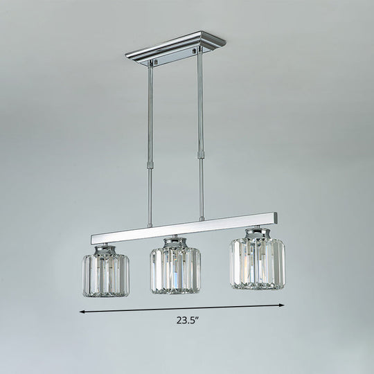 Tri-Sided Crystal Rod Silver Pendant Light for Dining Room and Kitchen Island