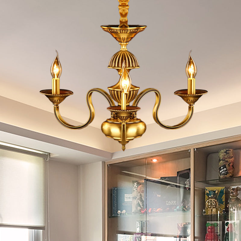 Suspended Metal Pendant Chandelier with Colonial-inspired Design & 3/5/6 Lights, Ideal for Dining Rooms, Brass Finish