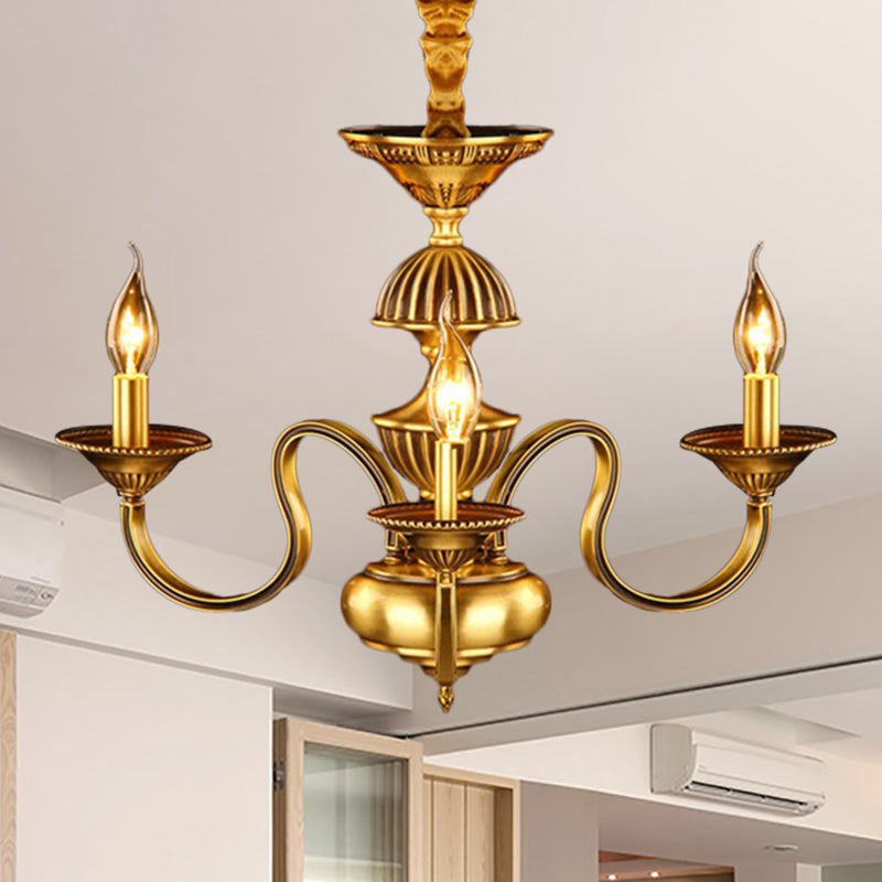 Suspended Metal Pendant Chandelier with Colonial-inspired Design & 3/5/6 Lights, Ideal for Dining Rooms, Brass Finish