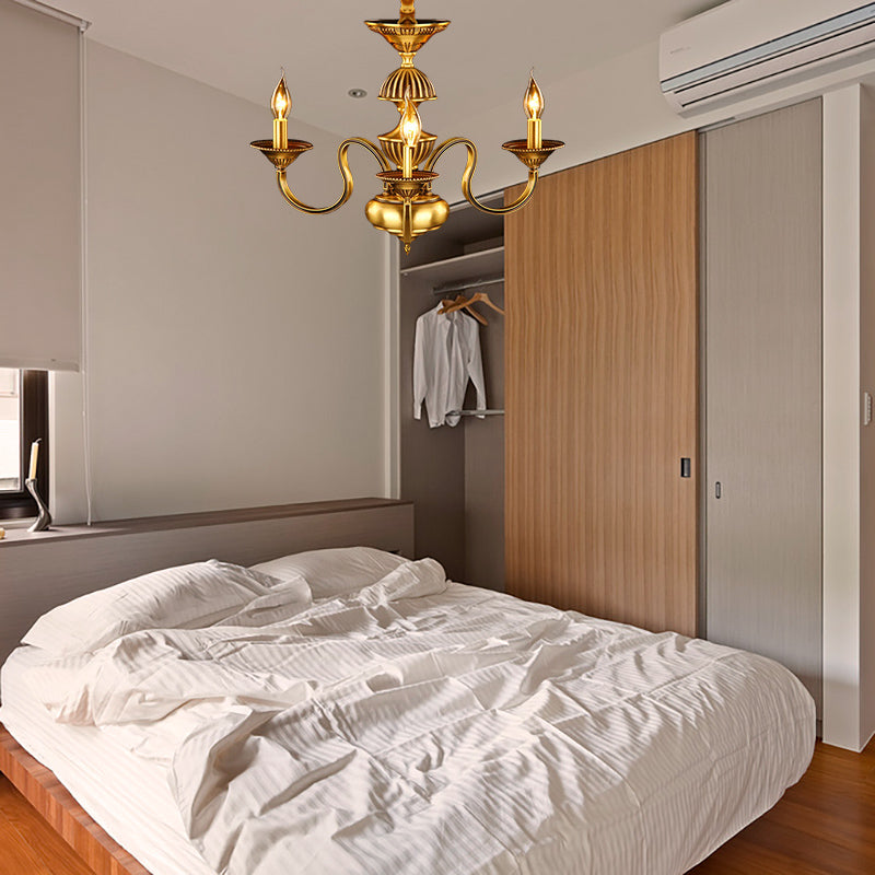 Suspended Metal Pendant Chandelier with Colonial-inspired Design & 3/5/6 Lights, Ideal for Dining Rooms, Brass Finish