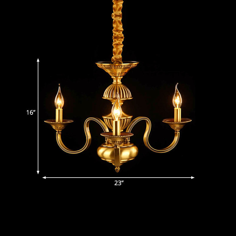 Suspended Metal Pendant Chandelier with Colonial-inspired Design & 3/5/6 Lights, Ideal for Dining Rooms, Brass Finish