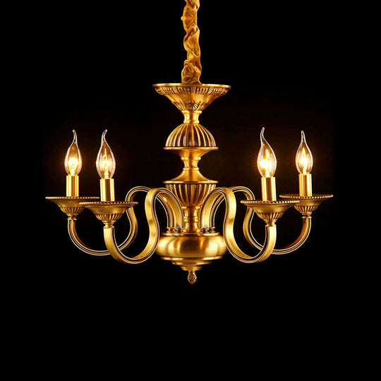 Suspended Metal Pendant Chandelier with Colonial-inspired Design & 3/5/6 Lights, Ideal for Dining Rooms, Brass Finish
