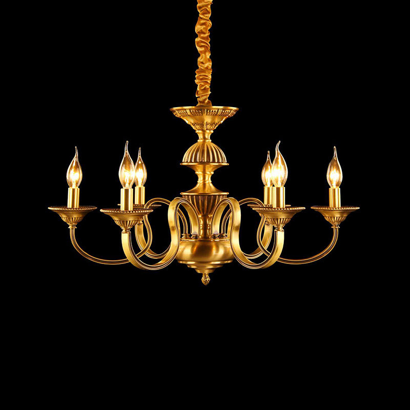 Suspended Metal Pendant Chandelier with Colonial-inspired Design & 3/5/6 Lights, Ideal for Dining Rooms, Brass Finish