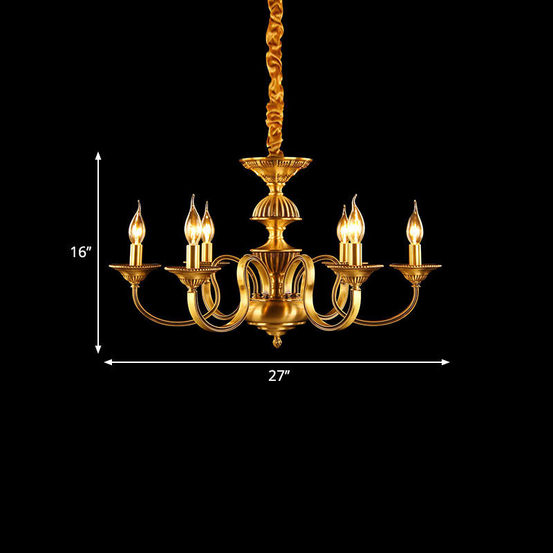 Suspended Metal Pendant Chandelier with Colonial-inspired Design & 3/5/6 Lights, Ideal for Dining Rooms, Brass Finish