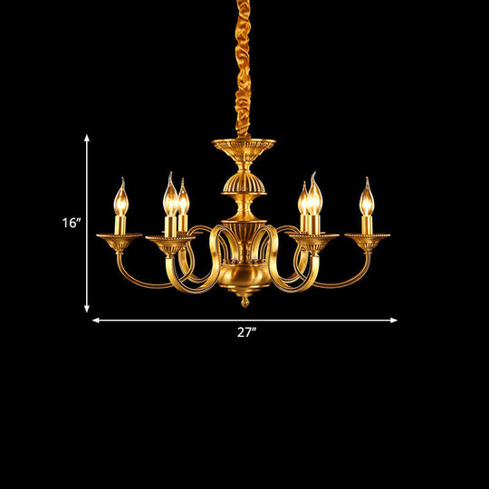 Suspended Metal Pendant Chandelier with Colonial-inspired Design & 3/5/6 Lights, Ideal for Dining Rooms, Brass Finish